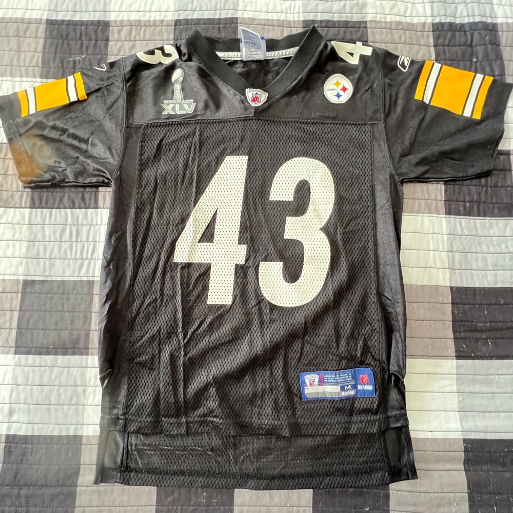 Reebok Pittsburgh Steelers Polamalu XLV Super Bowl Jersey Youth size M 10/12